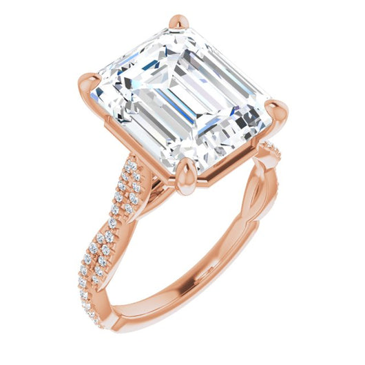 10K Rose Gold Customizable Emerald/Radiant Cut Style with Thin and Twisted Micropavé Band