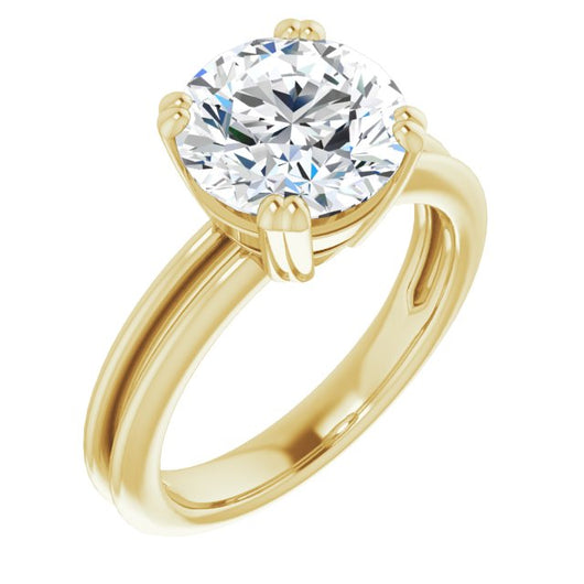 10K Yellow Gold Customizable Round Cut Solitaire with Grooved Band