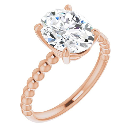 10K Rose Gold Customizable [[Cut] Cut Solitaire with Thin Beaded-Bubble Band