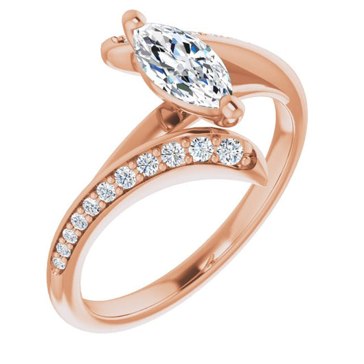 10K Rose Gold Customizable Marquise Cut Style with Artisan Bypass and Shared Prong Band