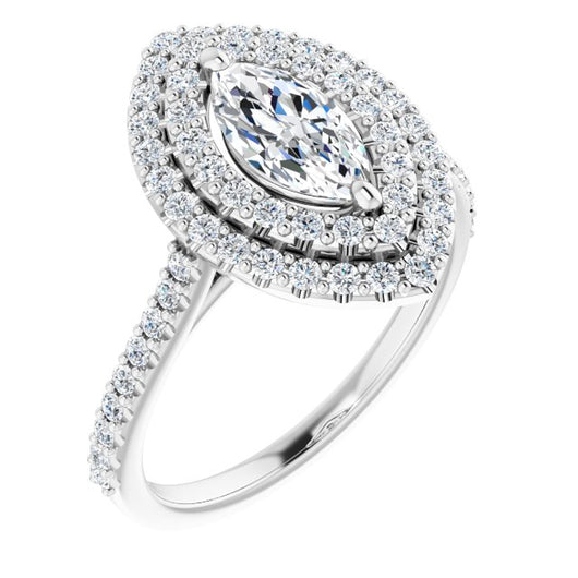 10K White Gold Customizable Double-Halo Marquise Cut Design with Accented Split Band