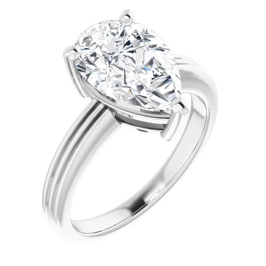 10K White Gold Customizable Pear Cut Solitaire with Double-Grooved Band