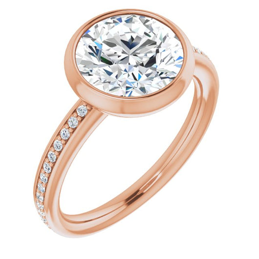 10K Rose Gold Customizable Bezel-Set Round Cut Center with Thin Shared Prong Band