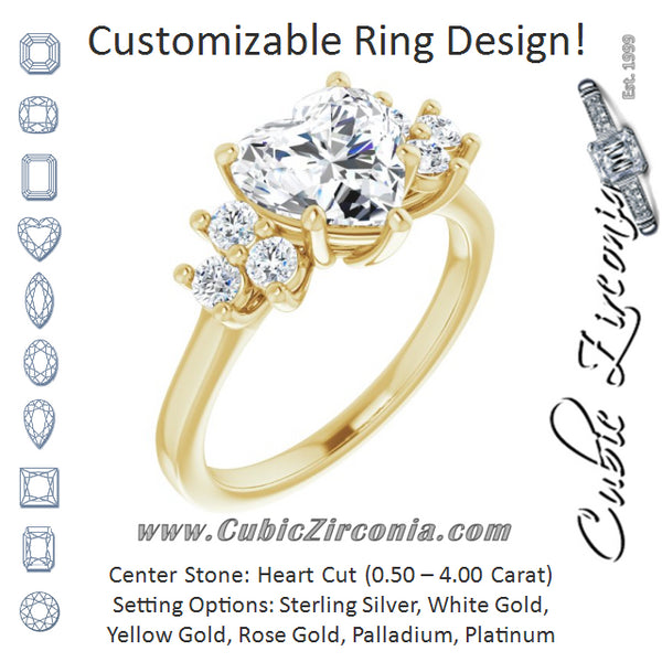 Cubic Zirconia Engagement Ring- The Gwendolyn (Customizable Heart Cut 7-stone Prong-Set Design)