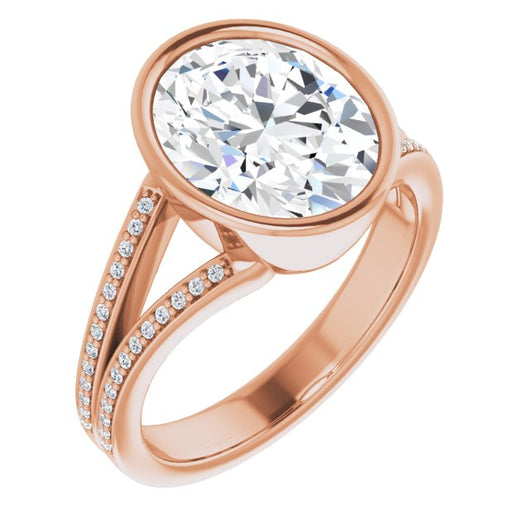 10K Rose Gold Customizable Bezel-set Oval Cut Design with Split Shared Prong Band