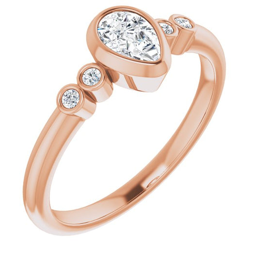 10K Rose Gold Customizable 5-stone Bezel-set Pear Cut Design with Quad Round-Bezel Side Stones