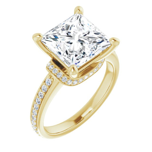 10K Yellow Gold Customizable Princess/Square Cut Setting with Organic Under-halo & Shared Prong Band