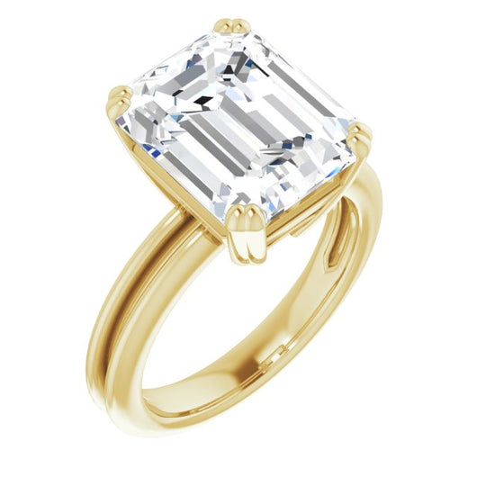 10K Yellow Gold Customizable Emerald/Radiant Cut Solitaire with Grooved Band