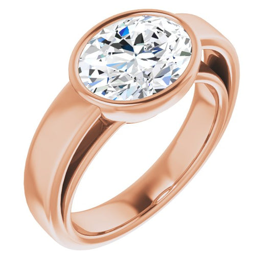 10K Rose Gold Customizable Cathedral-Bezel Oval Cut Solitaire with Wide Band