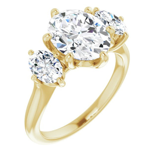 10K Yellow Gold Customizable Triple Oval Cut Design with Decorative Trellis