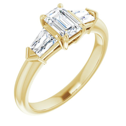 10K Yellow Gold Customizable 5-stone Design with Emerald/Radiant Cut Center and Quad Baguettes