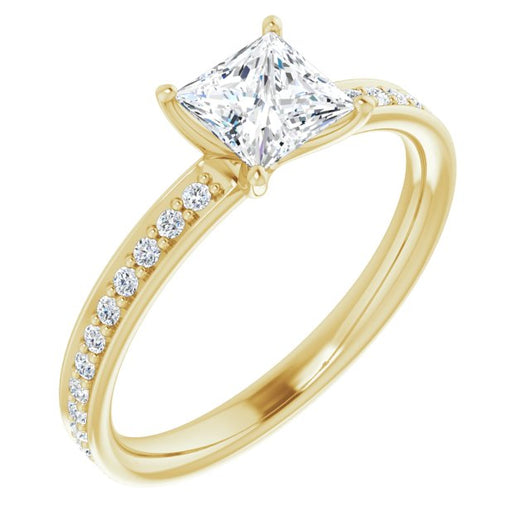 10K Yellow Gold Customizable Classic Prong-set Princess/Square Cut Design with Shared Prong Band