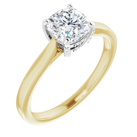 14K Yellow & White Gold Customizable Cathedral-Raised Cushion Cut Style with Prong Accents Enhancement