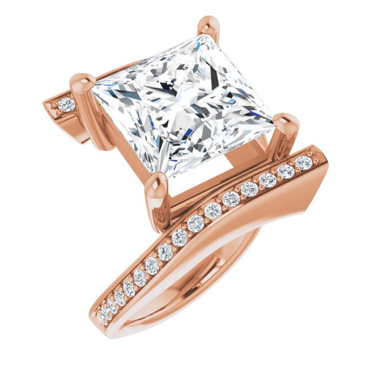 10K Rose Gold Customizable Faux-Bar-set Princess/Square Cut Design with Accented Bypass Band