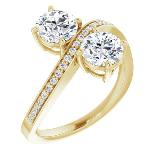 10K Yellow Gold Customizable 2-stone Round Cut Bypass Design with Thin Twisting Shared Prong Band