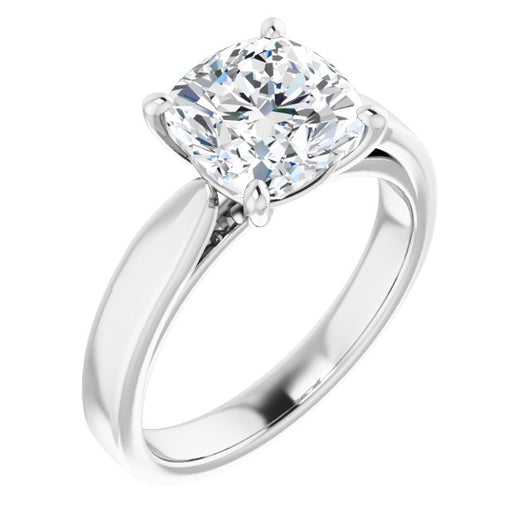 10K White Gold Customizable Cushion Cut Cathedral Solitaire with Wide Tapered Band