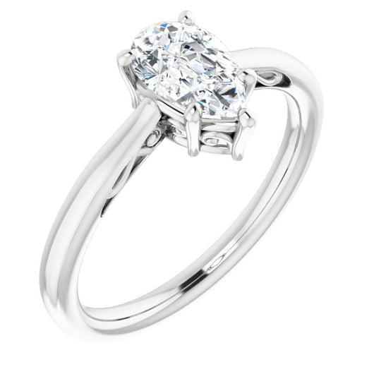 10K White Gold Customizable Pear Cut Solitaire with 'Incomplete' Decorations