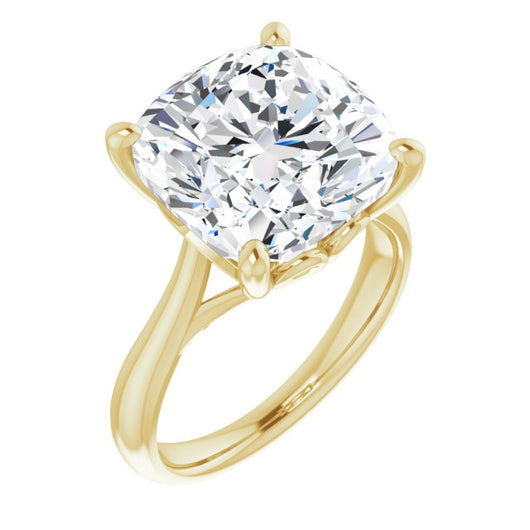 10K Yellow Gold Customizable Cushion Cut Solitaire with Decorative Prongs & Tapered Band