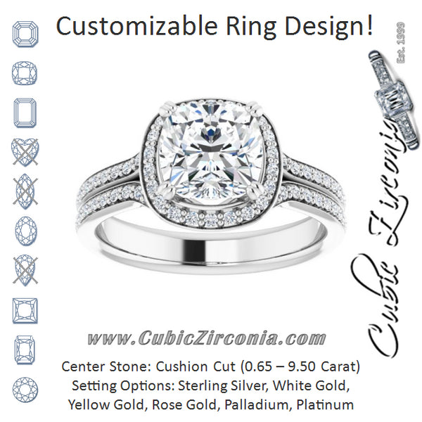 Cubic Zirconia Engagement Ring- The Kylee (Customizable Cathedral-set Cushion Cut Style with Split-Pavé Band)