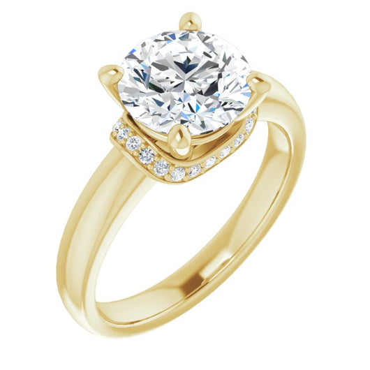 14K Yellow Gold Customizable Round Cut Style featuring Saddle-shaped Under Halo