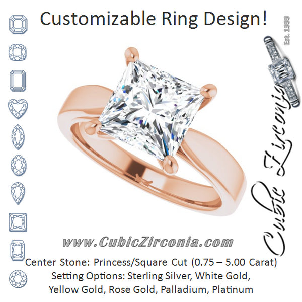 Cubic Zirconia Engagement Ring- The Eden (Customizable Princess/Square Cut Cathedral Solitaire with Wide Tapered Band)