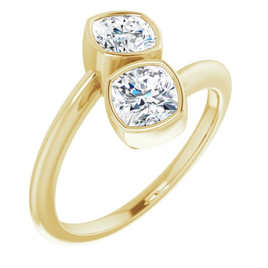 10K Yellow Gold Customizable 2-stone Double Bezel Cushion Cut Design with Artisan Bypass Band