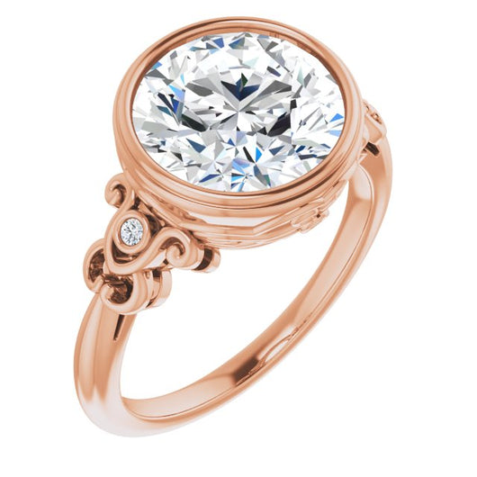 10K Rose Gold Customizable 5-stone Design with Round Cut Center and Quad Round-Bezel Accents