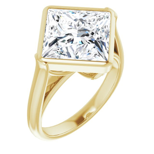 10K Yellow Gold Customizable Cathedral-Bezel Princess/Square Cut 7-stone "Semi-Solitaire" Design