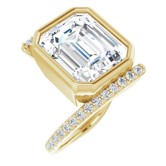 10K Yellow Gold Customizable Bezel-set Emerald/Radiant Cut Design with Bypass Pavé Band