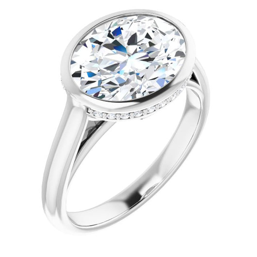 10K White Gold Customizable Oval Cut Semi-Solitaire with Under-Halo and Peekaboo Cluster