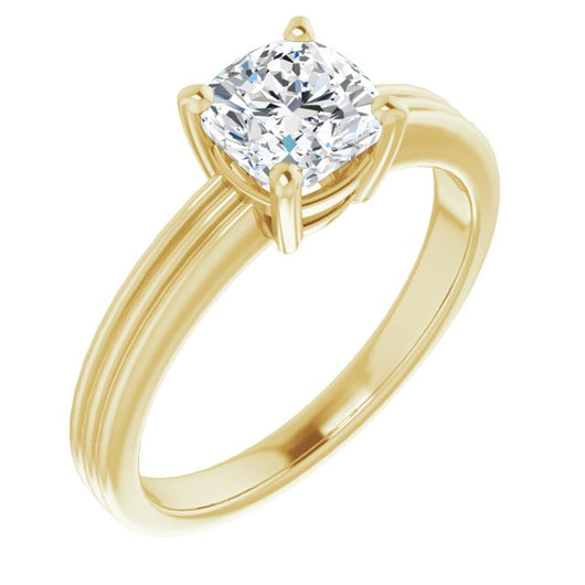 10K Yellow Gold Customizable Cushion Cut Solitaire with Double-Grooved Band