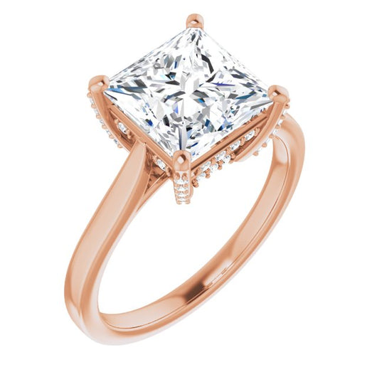 10K Rose Gold Customizable Cathedral-Raised Princess/Square Cut Style with Prong Accents Enhancement