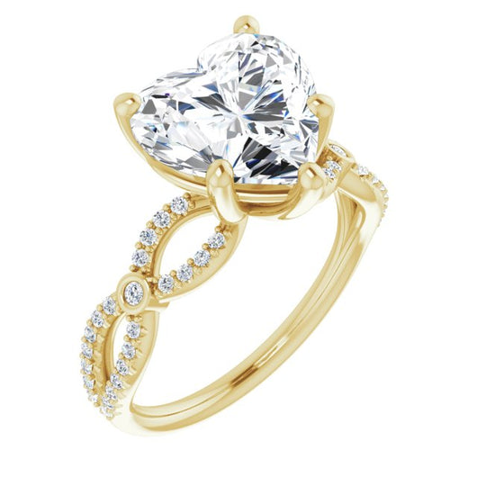 10K Yellow Gold Customizable Heart Cut Design with Infinity-inspired Split Pavé Band and Bezel Peekaboo Accents