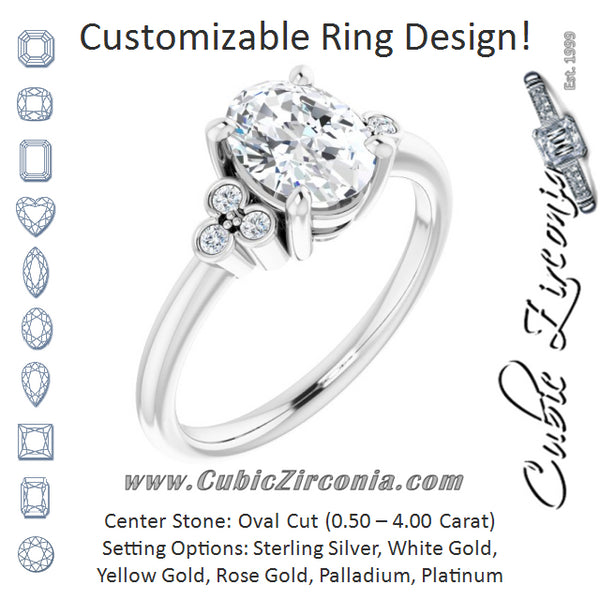 Cubic Zirconia Engagement Ring- The Irene (Customizable 7-stone Oval Cut Center with Round-Bezel Side Stones)