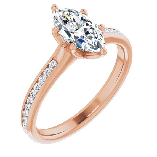 10K Rose Gold Customizable 6-prong Marquise Cut Design with Round Channel Accents