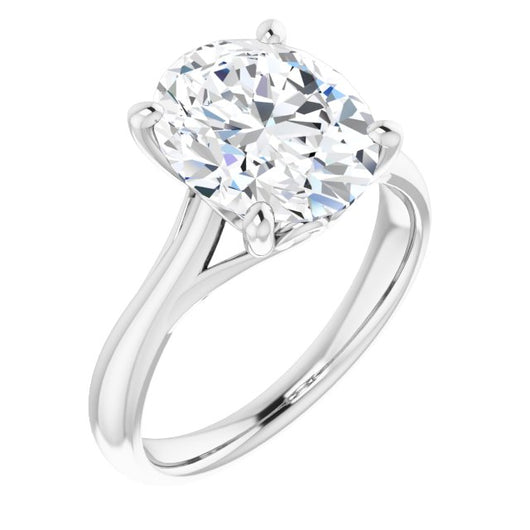 10K White Gold Customizable Oval Cut Solitaire with Decorative Prongs & Tapered Band