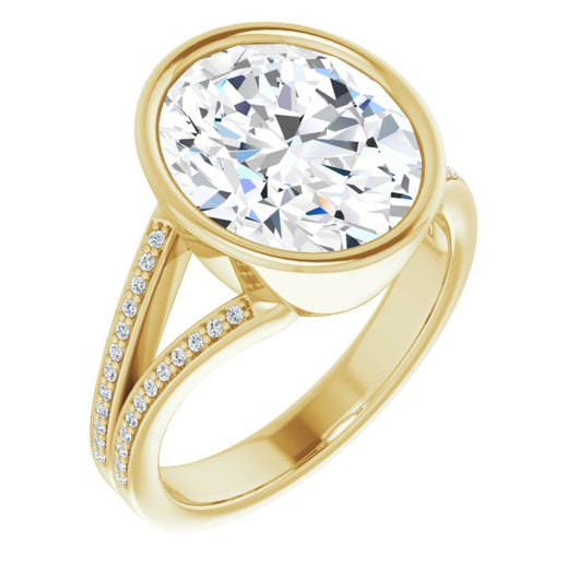 10K Yellow Gold Customizable Bezel-set Oval Cut Design with Split Shared Prong Band