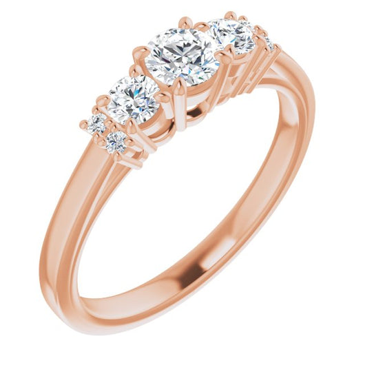 10K Rose Gold Customizable Triple Round Cut Design with Quad Vertical-Oriented Round Accents