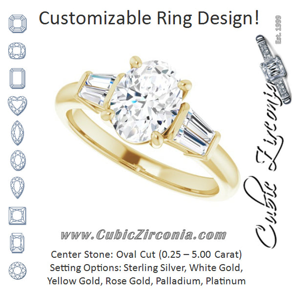 Cubic Zirconia Engagement Ring- The Chloe (Customizable 5-stone Oval Cut Style with Quad Tapered Baguettes)