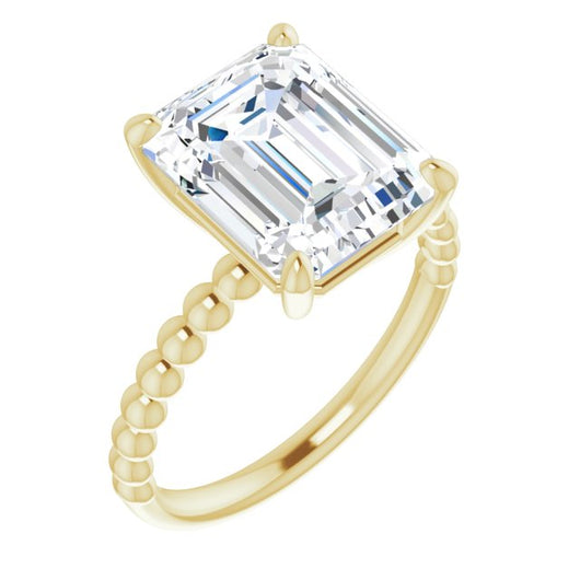 10K Yellow Gold Customizable [[Cut] Cut Solitaire with Thin Beaded-Bubble Band