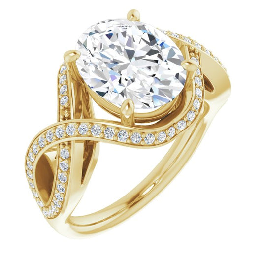 10K Yellow Gold Customizable Oval Cut Design with Twisting, Infinity-Shared Prong Split Band and Bypass Semi-Halo