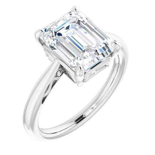 10K White Gold Customizable Emerald/Radiant Cut Solitaire with 'Incomplete' Decorations