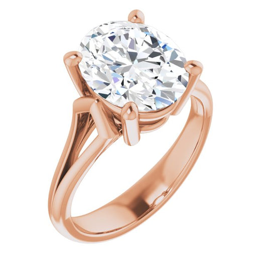 10K Rose Gold Customizable Cathedral-Raised Oval Cut Solitaire with Angular Chevron Split Band