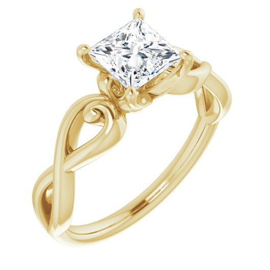 10K Yellow Gold Customizable Princess/Square Cut Solitaire Design with Tapered Infinity-symbol Split-band