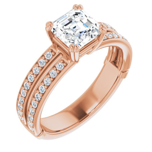 10K Rose Gold Customizable Asscher Cut Design featuring Split Band with Accents