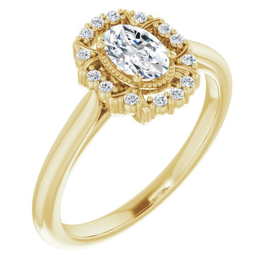 10K Yellow Gold Customizable Oval Cut Design with Majestic Crown Halo and Raised Illusion Setting