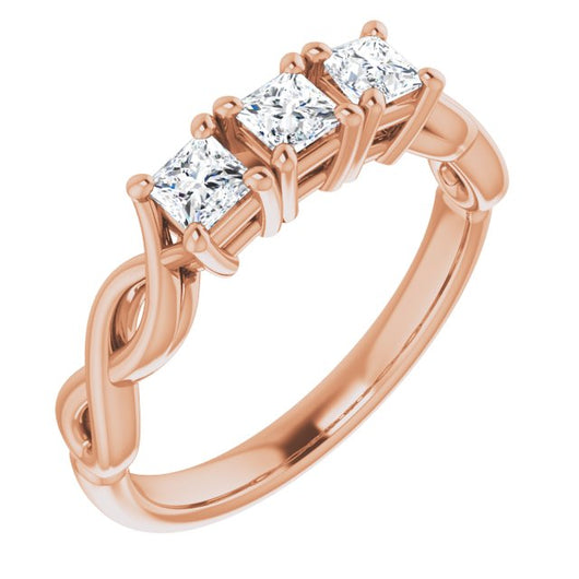 10K Rose Gold Customizable Triple Princess/Square Cut Design with Twisting Infinity Split Band