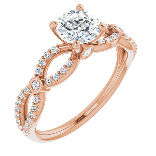 10K Rose Gold Customizable Round Cut Design with Infinity-inspired Split Pavé Band and Bezel Peekaboo Accents