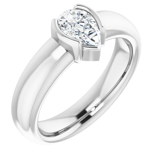 10K White Gold Customizable Bezel-set Pear Cut Solitaire with Thick Band