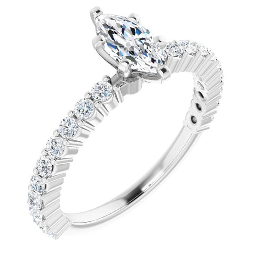 10K White Gold Customizable 8-prong Marquise Cut Design with Thin, Stackable Pav? Band